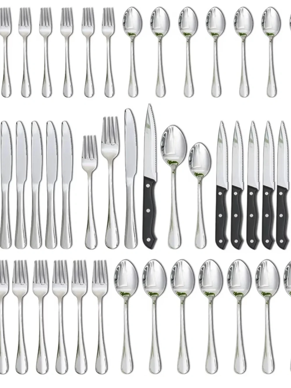 Stainless Flatware Set in Silver with Steak Knives